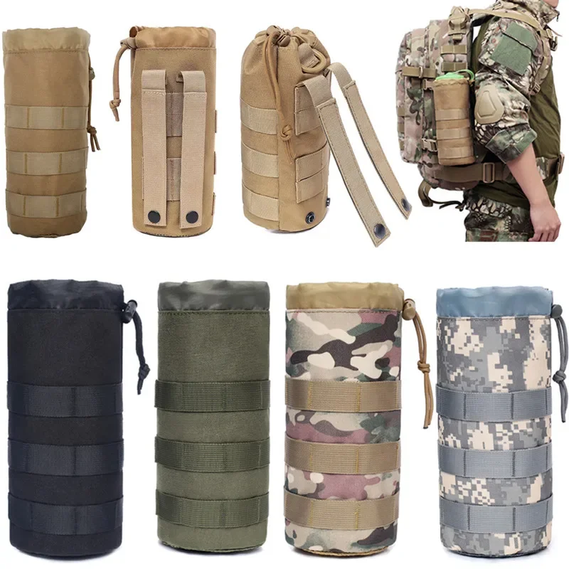 Hydration Pack Outdoor - ยุทธวิธี MOLLE ขวดน้ํากระเป๋าผู้ถือกระเป๋าเดินทางกลางแจ้งตั้งแคมป์เดินป่าขี่จักรยานตกปลาล่าสัตว์ขวดน้ํากาต้มน้ํา Carrier