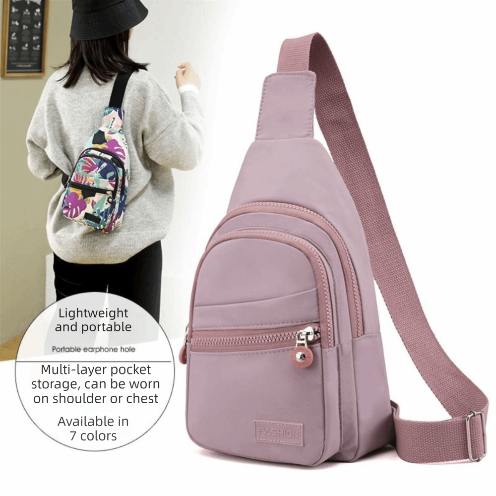 Sling Backpack Shoulder - กระเป๋าคาดหน้าอกผู้หญิงไนลอน กระเป๋าคาดหน้าอกแบบซิปกันน้ำ กระเป๋าสะพายไหล่หลายช่องน้ำหนักเบา