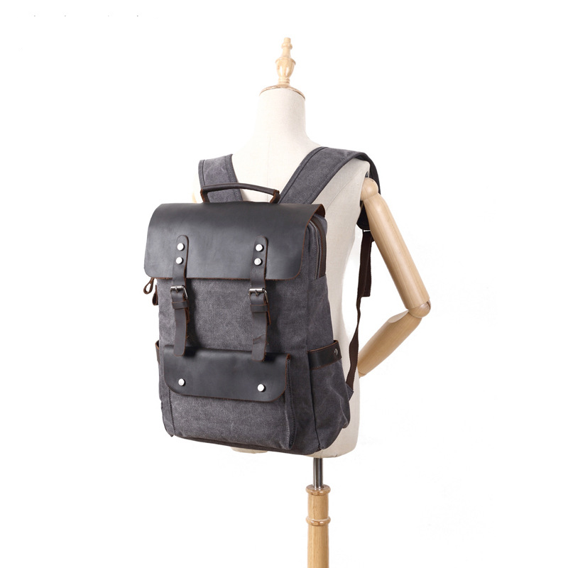 Leather Backpack Vintage - กระเป๋าเป้สะพายหลังสไตล์วินเทจ ผ้าแคนวาสพรีเมียม หนังแท้คุณภาพสูง สำหรับนักเรียน/นักศึกษา พร้อมโลโก้สั่งทำได้